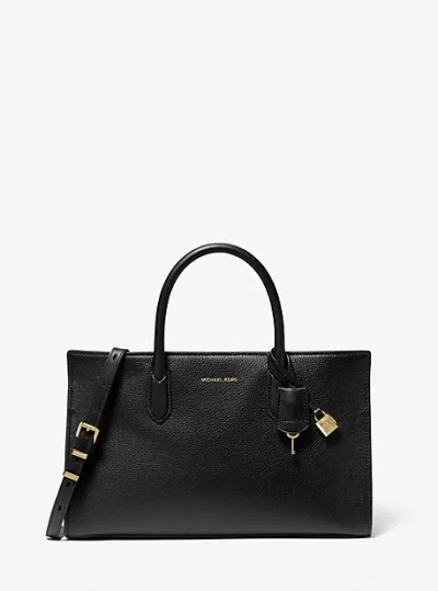 Michael Kors Scarlett Medium Leather Satchel In Black