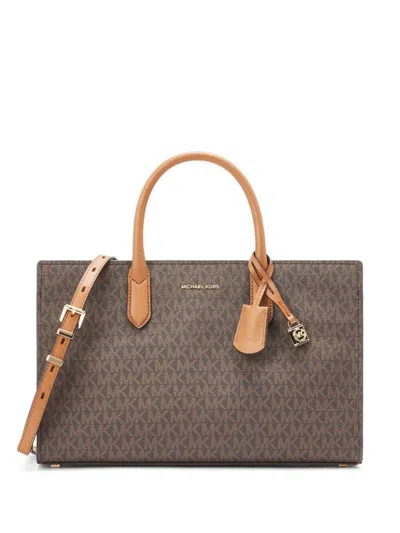 Michael Kors Scarlett Medium Signature Logo Satchel Bags In Brown