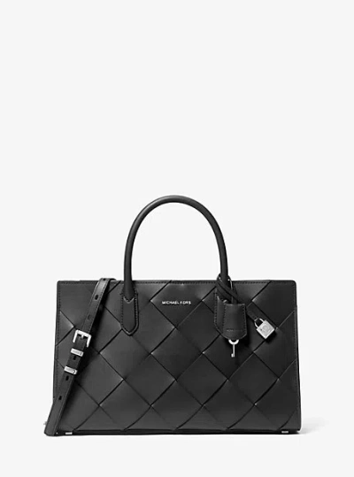 Michael Kors Scarlett Medium Woven Leather Satchel In Black