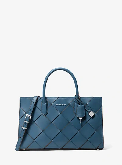 Michael Kors Scarlett Medium Woven Leather Satchel In Blue