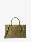 Michael Kors Scarlett Medium Woven Leather Satchel In Green