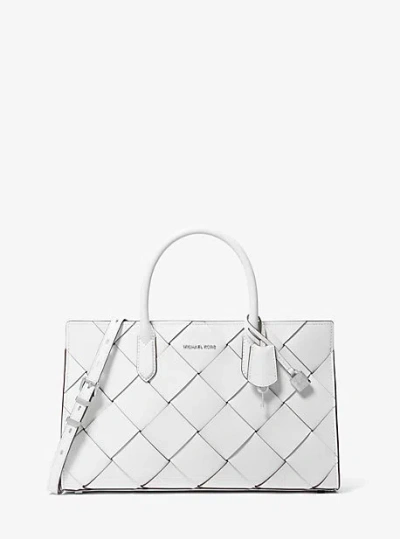 Michael Kors Scarlett Medium Woven Leather Satchel In White