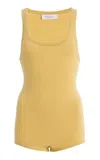 Michael Kors Scoop Neck Cashmere-blend Bodysuit In Yellow