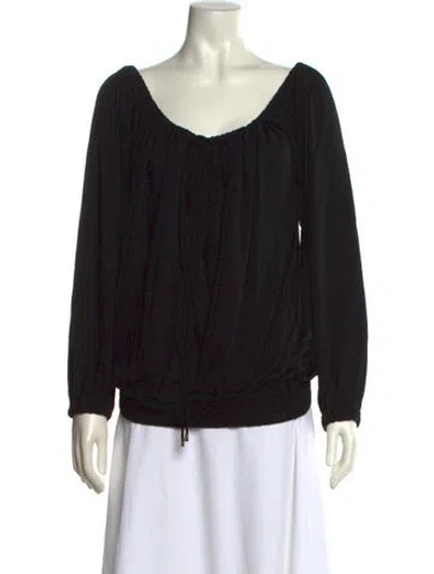 Pre-owned Michael Kors Scoop Neck Long Sleeve Blouse In Black