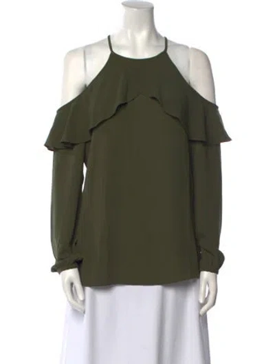 Pre-owned Michael Kors Scoop Neck Long Sleeve Blouse In Green