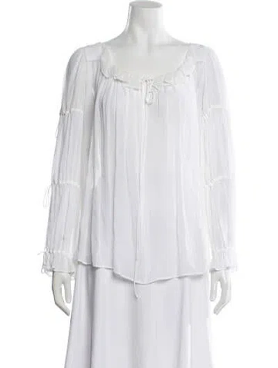 Pre-owned Michael Kors Scoop Neck Long Sleeve Blouse W/ Tags In White
