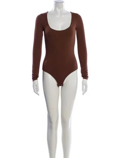 Pre-owned Michael Kors Scoop Neck Long Sleeve Bodysuit W/ Tags In Brown