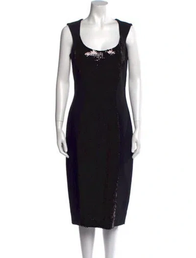 Pre-owned Michael Kors Scoop Neck Midi Length Dress In Black