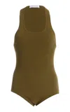 Michael Kors Scoop Neck Ribbed Bodysuit In Green