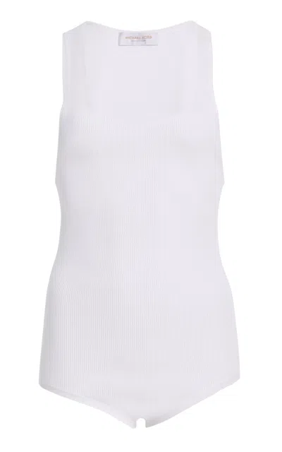 Michael Kors Scoop Neck Ribbed Bodysuit In White