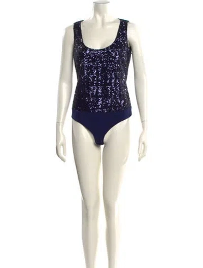 Pre-owned Michael Kors Scoop Neck Sleeveless Bodysuit In Blue