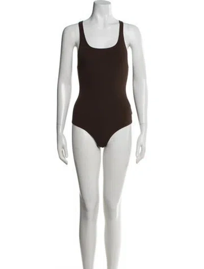 Pre-owned Michael Kors Scoop Neck Sleeveless Bodysuit In Brown
