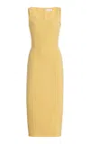 Michael Kors Scoop Neck Stretch-wool Midi Dress In Yellow