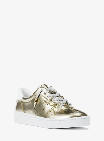 MICHAEL KORS SCOTTY EMBELLISHED METALLIC LEATHER SNEAKER