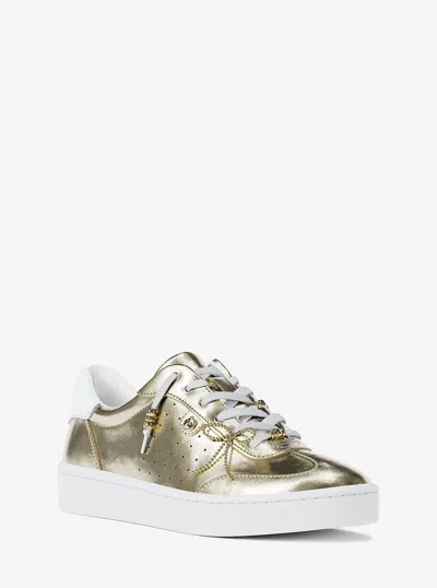 MICHAEL KORS SCOTTY EMBELLISHED METALLIC LEATHER SNEAKER