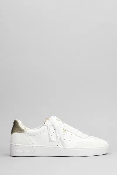 Michael Kors Scotty Sneakers In White Suede And Leather In Pale Gold Multi