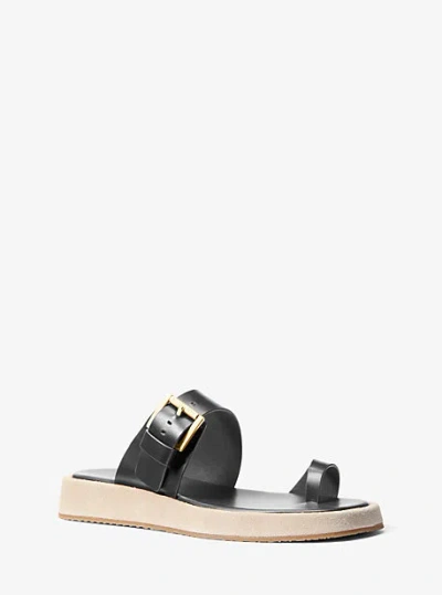 Michael Kors Selah Leather Slide Sandal In Black