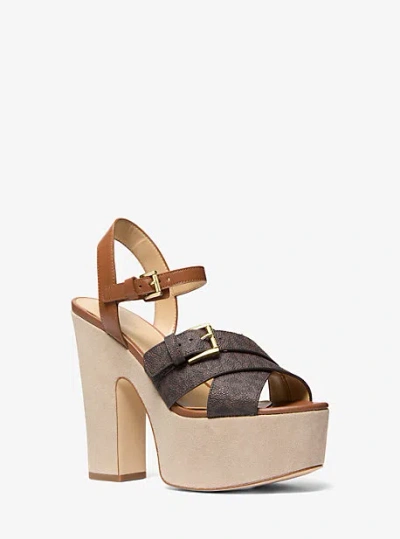 Michael Kors Selah Signature Logo Platform Sandal In Brown