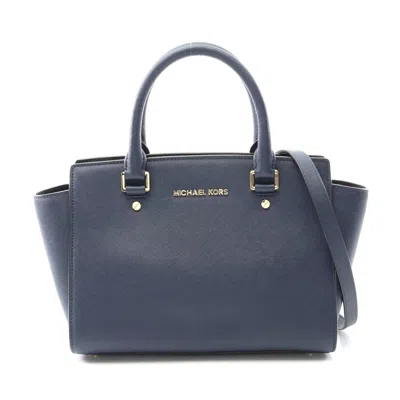 Michael Kors Selma Medium Satchel Leather Handbag In Blue