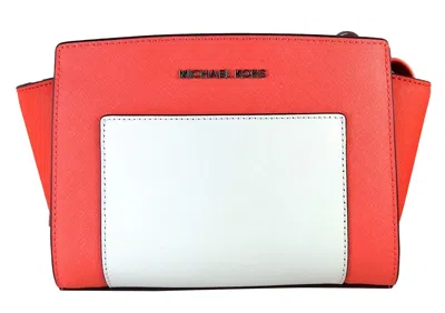 Michael Kors Selma Pocket Medium Messenger Bag In Coral / Watermelon / White