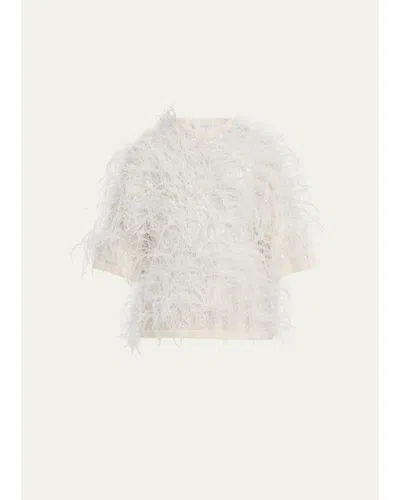 Michael Kors Sequin & Feather Cashmere Sweater In White