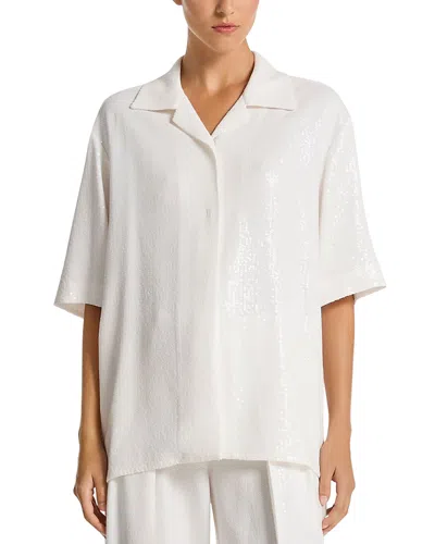 Michael Kors Sequin Button Up Shirt In Optic White