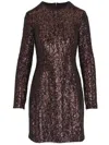 Michael Kors Sequin Long Sleeve Mini Dress In Brown