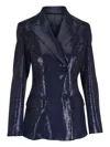 Michael Kors Collection Sequin Double Breasted Blazer In 蓝色