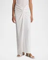 Michael Kors Sequin Embroidered Twisted Maxi Pareo Skirt In Optic Whit
