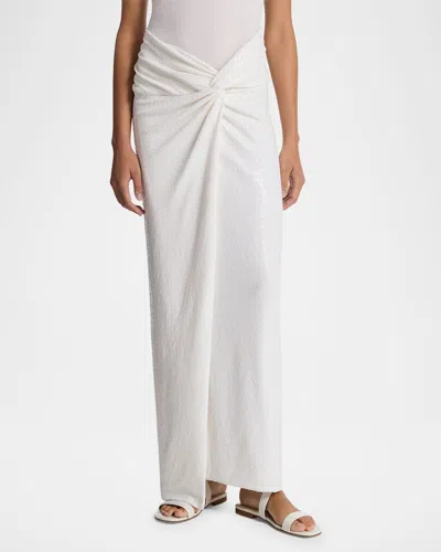 Michael Kors Sequin Embroidered Twisted Maxi Pareo Skirt In Optic Whit