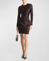 Michael Kors Sequin Long Sleeve Mini Dress In Chocolate