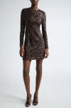 Michael Kors Sequin Long Sleeve Mini Dress In Chocolate
