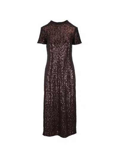 Michael Kors Sequin Short-sleeve Dress In Brown