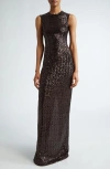 Michael Kors Sequin Sleeveless Column Gown In Chocolate
