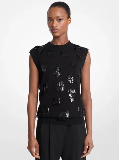 Michael Kors Sequined Cashmere Sleeveless Sweater In Black