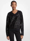 Michael Kors Sequined Cotton Blend Sweater In Black