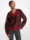 Michael Kors Sequined Cotton Blend Sweater In Red