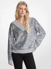 Michael Kors Sequined Cotton Blend Sweater In Silver