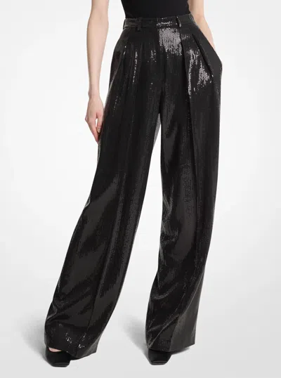 Michael Kors Sequined Crepe Pleated Slouch Trousers In Black