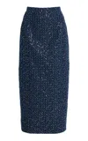 Michael Kors Sequined Denim Midi Pencil Skirt In Blue