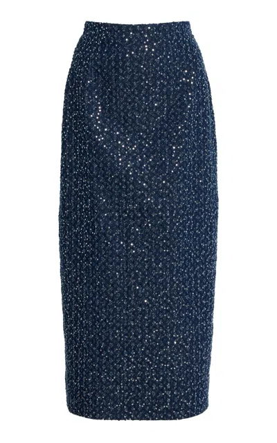 Michael Kors Sequined Denim Midi Pencil Skirt In Blue