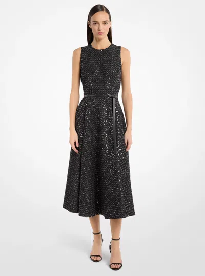 Michael Kors Sequined Denim Tweed Dress In Orange