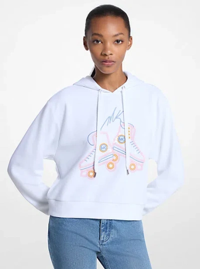 Michael Kors Sequined Graphic Cotton Blend Hoodie In White