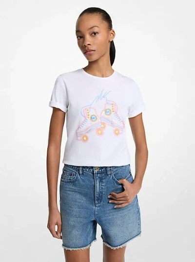 Michael Kors Sequined Graphic Cotton T-shirt In White