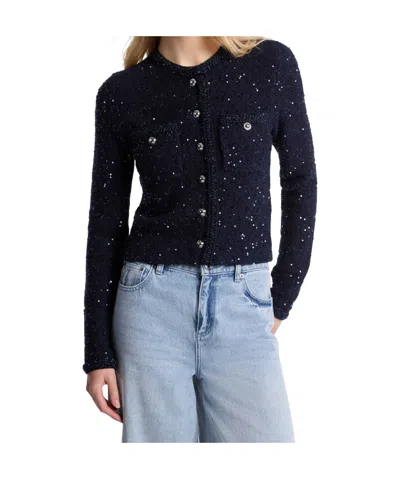 Michael Kors Sequined Knitted Cardigan In Blue