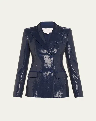 Michael Kors Sequined Lapel Jacket In Maritime