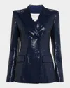 Michael Kors Collection Sequin Double Breasted Blazer In Maritime