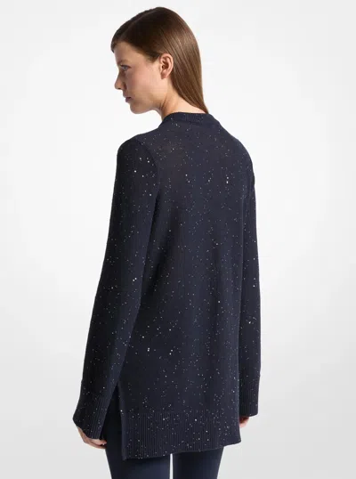 Michael Kors Sequined Linen And Cotton V-neck Sweater In Blue