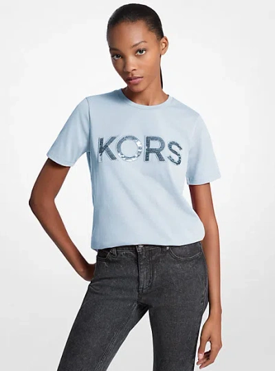 Michael Kors Sequined Logo Cotton T-shirt In Blue