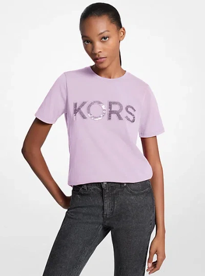 Michael Kors Sequined Logo Cotton T-shirt In Purple